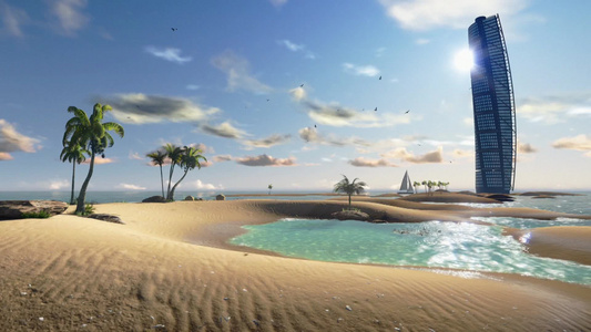 日出到日落的海滩酒店延时动画视频