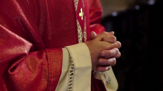 教堂祭坛上年轻天主教牧师的肖像视频