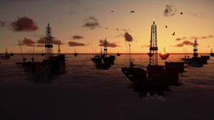 石油钻机在海洋延时日出20秒视频