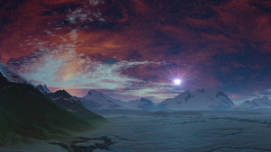 黑暗的天空被冰雪覆盖的高山从地平线上升起明亮的星星13秒视频