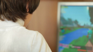 男孩在家里玩电脑游戏22秒视频