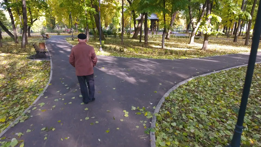 独自在公园散步的老人[只身]视频