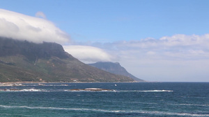 南非开普敦的海岸线和著名的桌山景观25秒视频