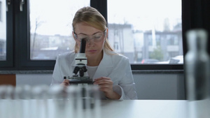 科学研究人员在显微镜下观察生物样本14秒视频