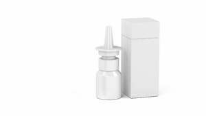 白色背景上的空白鼻喷雾瓶和塑料盒14秒视频
