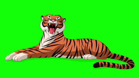 大老虎咆哮动画运动图形在绿色屏幕上视频