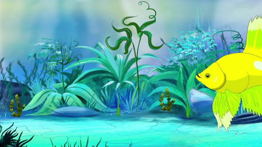 绿色的公鸡鱼漂浮在水族馆里的手工动画循环运动图形视频
