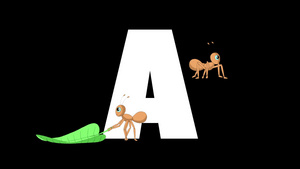 卡通蚂蚁在字母a的前景15秒视频
