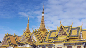 柬埔寨金边皇家宫殿屋顶细节23秒视频