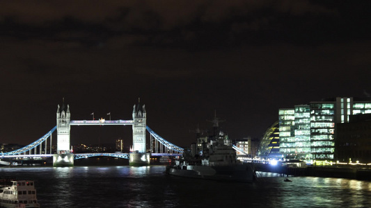 伦敦塔桥夜晚延时视频