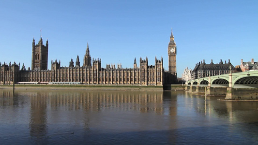 英国伦敦泰晤士河全景图视频