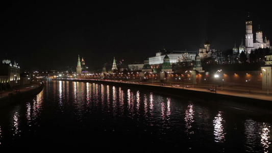 莫斯科克里姆林宫的夜景[俄总统]视频