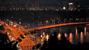 乌克兰基辅城市与灯光桥梁的美丽夜景14秒视频