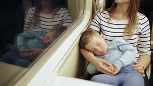 火车上母亲抱着熟睡的小男孩29秒视频