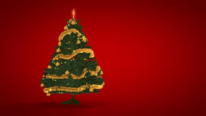 在红色背景上旋转金色圣诞树15秒视频