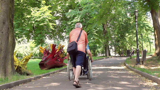 公园里老人推轮椅上的亲人视频