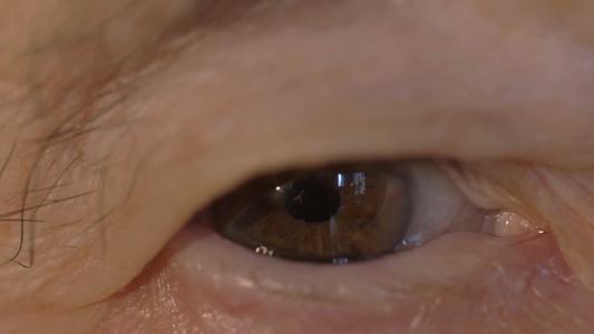 一个闪烁的棕色眼睛的老年妇女眼镜特写视频