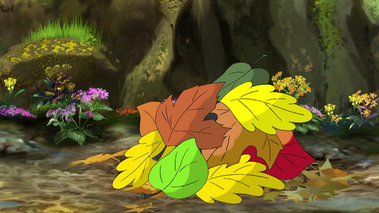 可爱的欧洲刺猬躲在一堆落叶里冬眠在春天醒来的动画运动图形视频