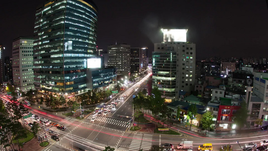 韩国首尔城市夜景延时高角度拍摄视频