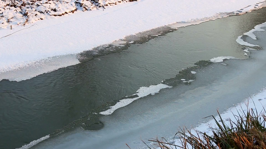 冬天被冰雪覆盖的河流视频