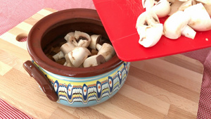 将蘑菇放入陶瓷罐12秒视频
