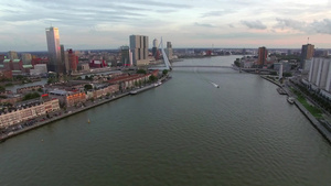 鹿特丹城市空中全景大河岸建筑群17秒视频