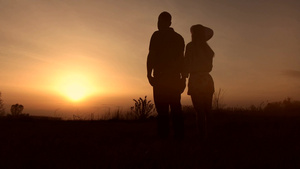 两个恋人在夕阳下看着落日畅想未来9秒视频