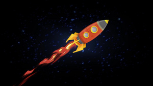 火箭飞船通过空间动画循环飞行4秒视频