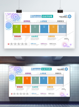 实力工业科研机构企业文化墙展板模板