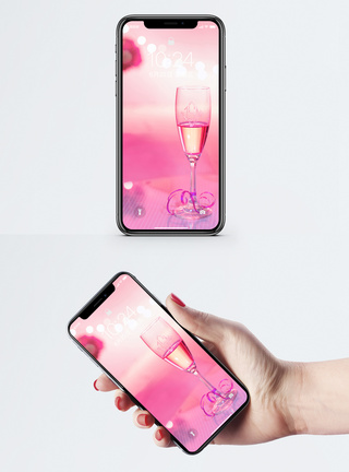 喝香槟粉色浪漫手机壁纸模板