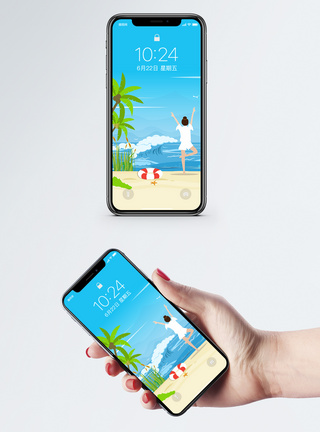 蓝天海滩夏天海边手机壁纸模板