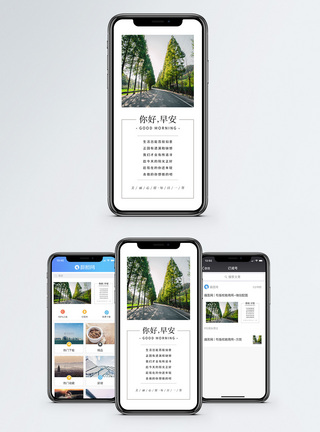 阳光透过树林你好早安日签手机海报配图模板