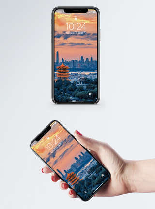 武汉地标建筑夕阳下的黄鹤楼手机壁纸模板