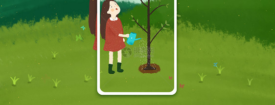 植树造林手机海报配图图片