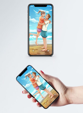 沙滩情侣手机壁纸图片
