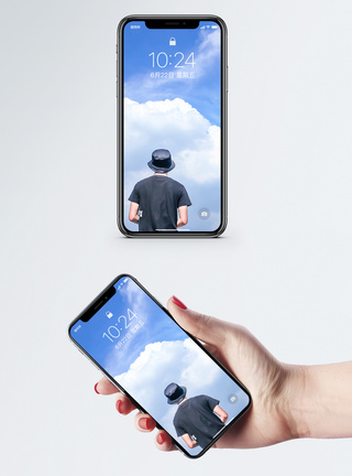 夏天人物仰望天空的人手机壁纸模板