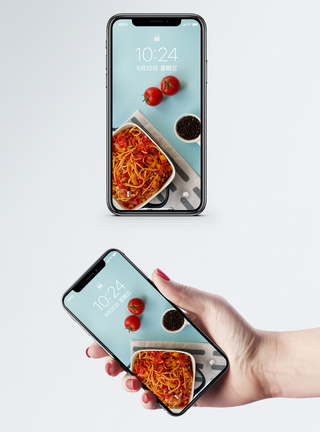 番茄鱼片番茄意面手机壁纸模板