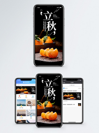 绿色橘子立秋二十四节气手机海报配图模板