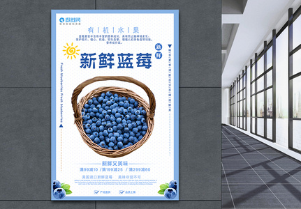 新鲜蓝莓促销海报高清图片