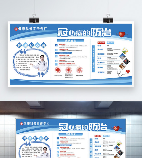 健康科普冠心病的防治宣传展板图片