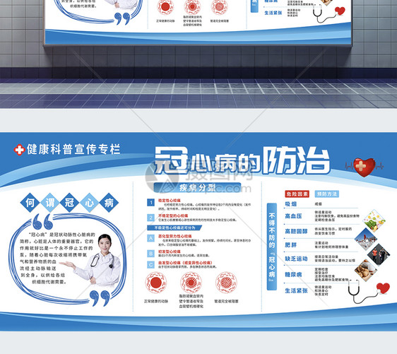 健康科普冠心病的防治宣传展板图片