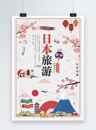 樱花富士山日本旅游海报模板