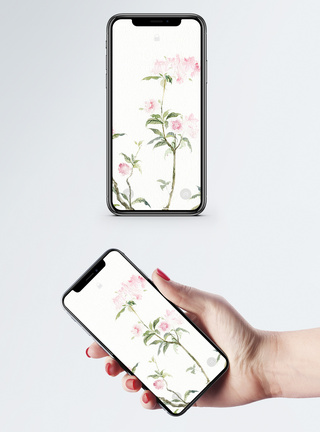 手绘粉色水彩墨迹背景水彩花卉手机壁纸模板