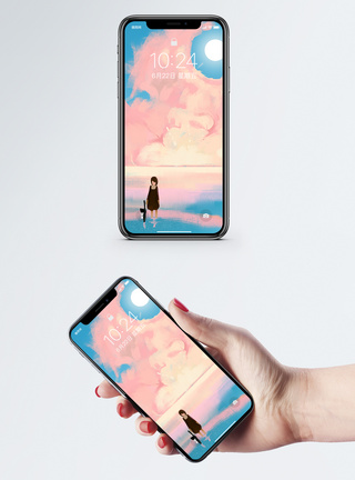 粉色晚霞手机壁纸手机锁屏高清图片素材