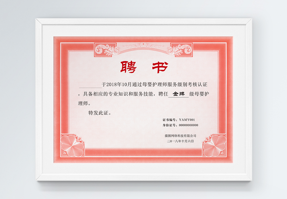视频剪辑师简历母婴护理师聘书证书模板