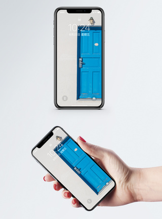 创意门蓝白门手机壁纸模板