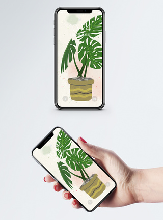 手绘盆栽手机壁纸图片