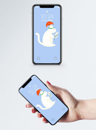 卡通猫与花手机壁纸图片