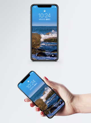 石墙壁海边水浪手机壁纸模板
