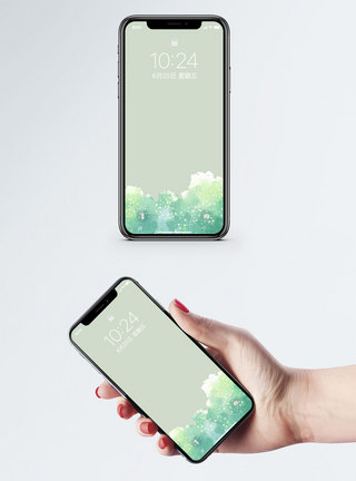 手绘花绿叶手机壁纸图片